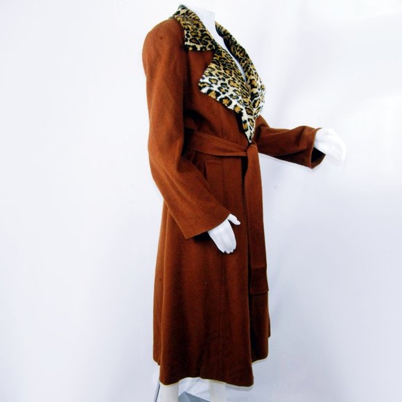 90's The Limited Wool Trench with Leopard Collar - Picture 3 of 5